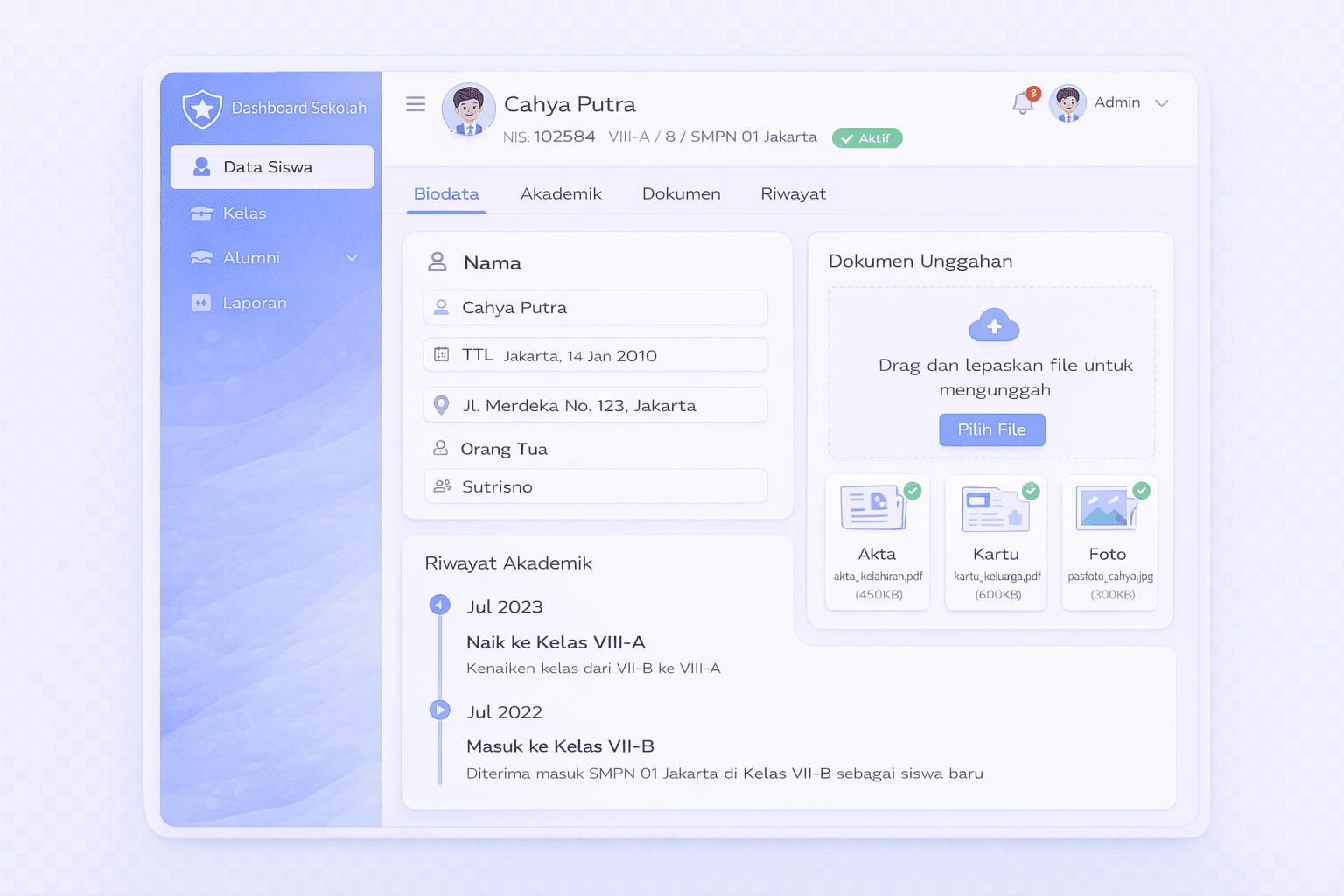 Dashboard Manajemen Siswa Scholify